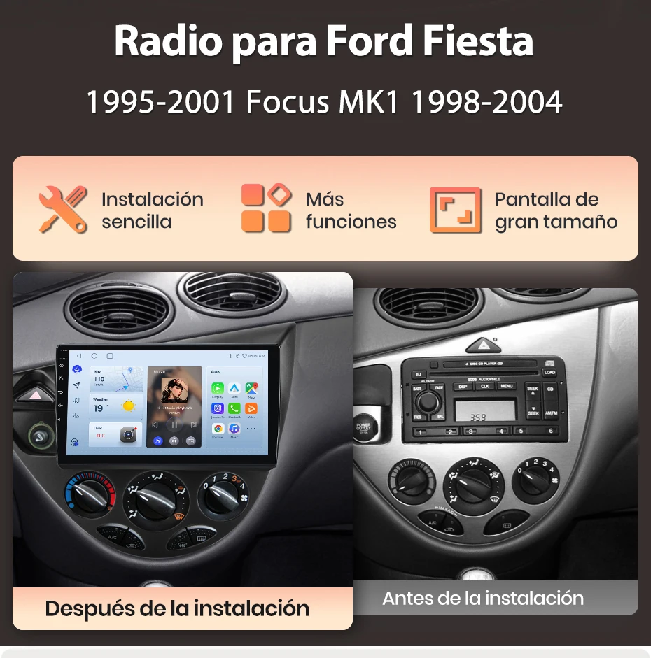 Junsun Wireless CarPlay Android Auto Autoradio für Ford Fiesta 1995-2001 Focus 1 1998-2004 Intelligentes Autosystem Spanisch Lokal – Detail 4