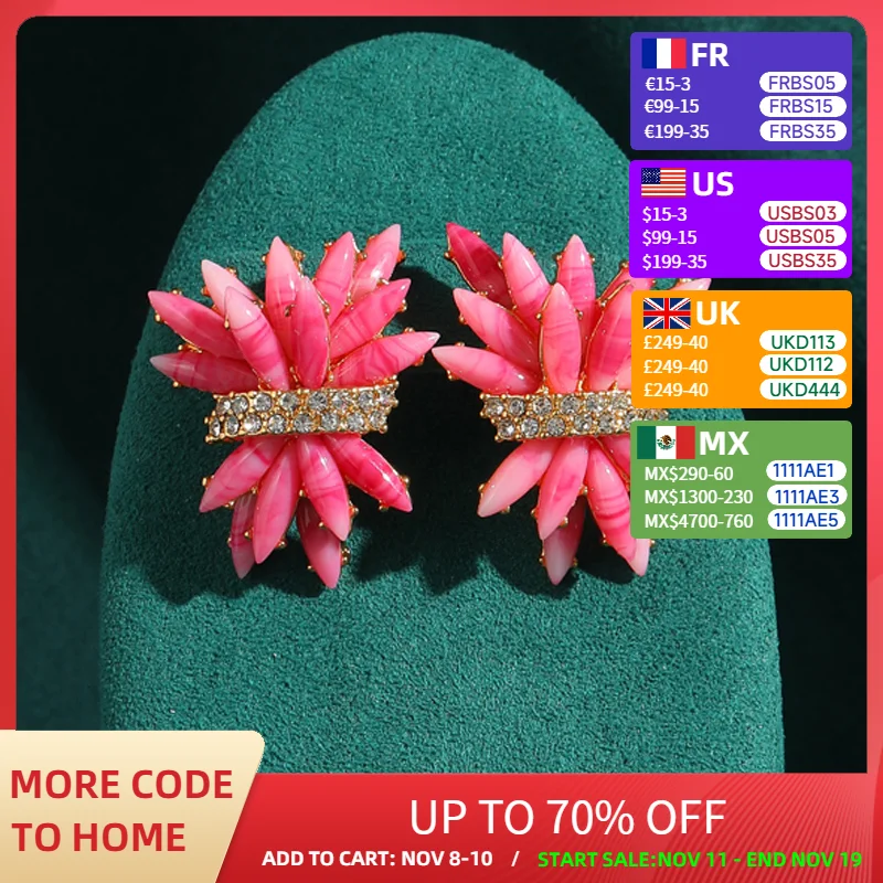

Vintage Stud Coral Pink Earrings For Woman Boho Gold Color Rhinestone Oval Fashion Luxury Jewelry Designer Antique 2025 Trend