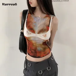 Karrcat Cyber Y2k Tank Top Grunge Aesthetics Crop Top Pixelated Tie-dye Tanktop Punk Chic Designer Clothes E-girl Streetwear Alt