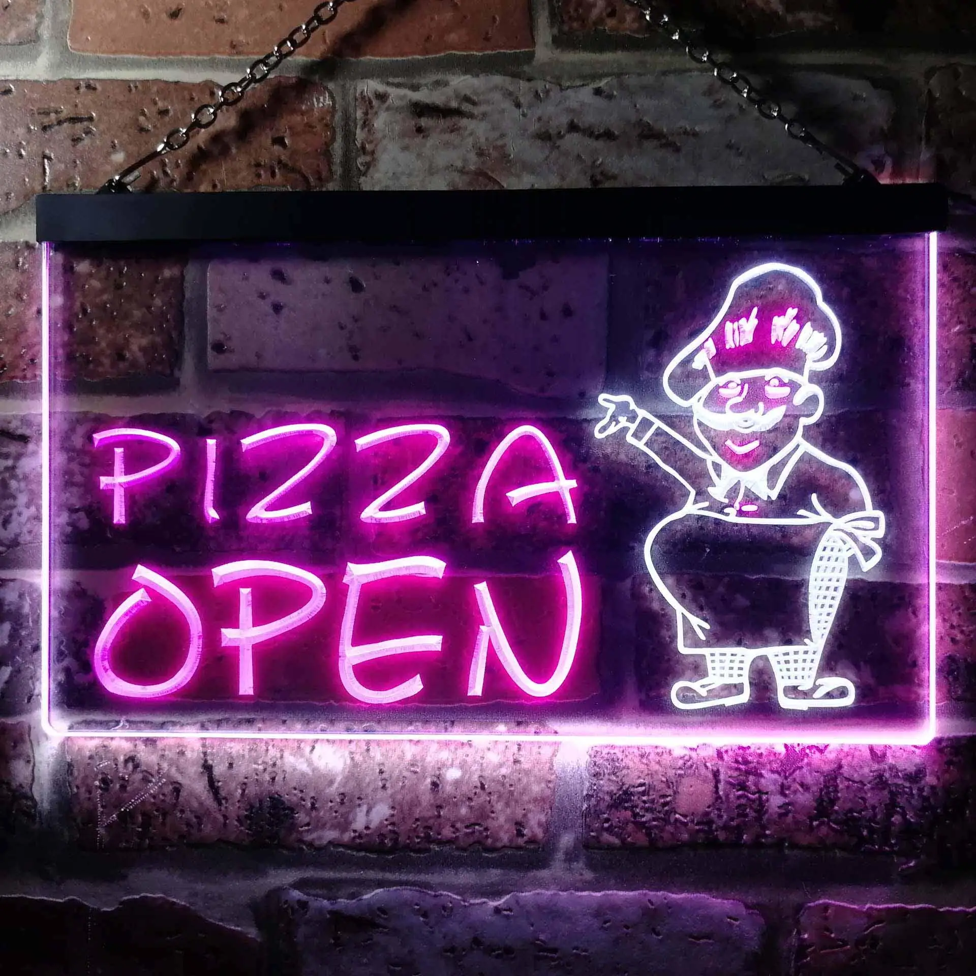 PIZZA SHOP. with Chef Dual Color Led Neon Sign st6-i0183