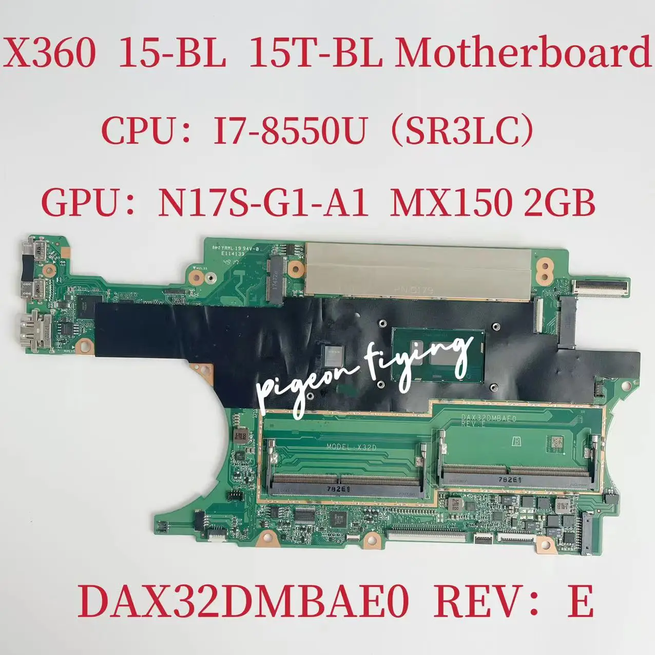 

For HP Spectre X360 15-BL 15T-BL Laptop Motherboard CPU: I7-8550U SR3LC GPU:MX150 2GB DDR4 DAX32DMBAE0 Mainboard 941662-601