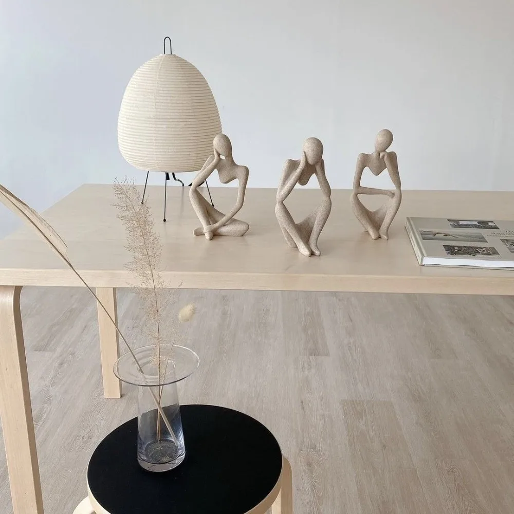 New Sand Color The Thinker Statue Modern Nordic Style Abstract Sculpture Figurine Art Resin Desk Display Ornaments Living Room