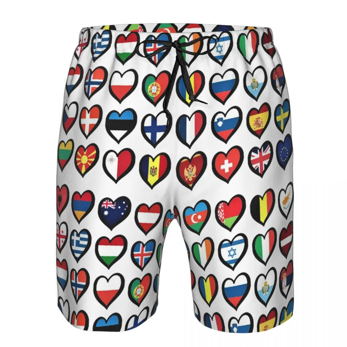 

Eurovision Song Contest Flags Hearts ESC EBU Eurofans Trunks Beach Board Shorts Casual Quick Dry Swim Summer Men Pants