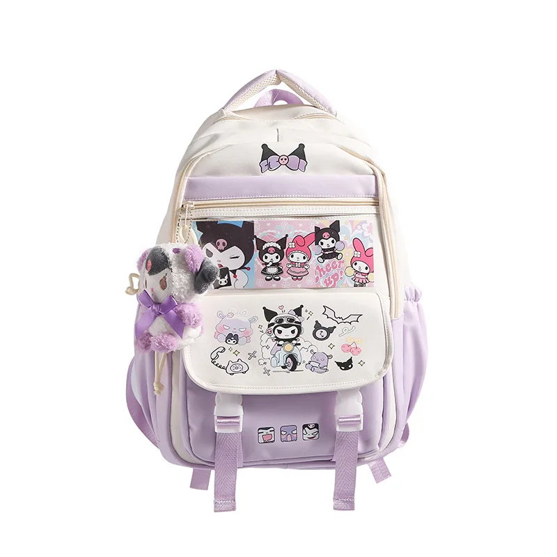 Cute girl casual trend versatile large capacity load reduction waterproof backpack Sanrio new purple Kulomie student bag