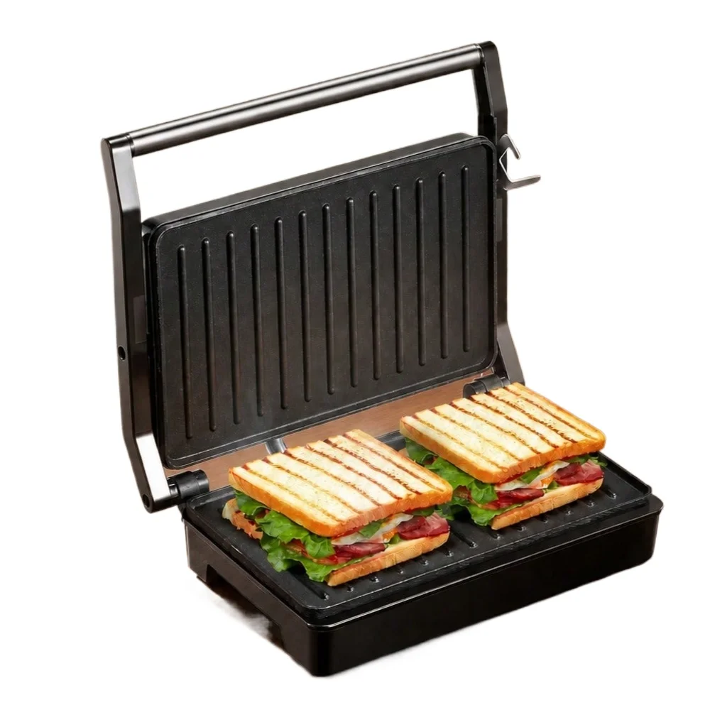 1000W Panini Press & Sandwich Maker - 304 Stainless Steel, Non-Stick Griddle Plates, Versatile Folding Health Grill For Meat, Kebabs, Fish With Automatic Temperature Control