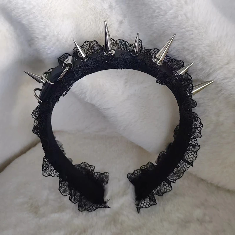 Mode Punk Goth Stirnband für Frauen und Mädchen Niet Design Haarband Cosplay Kopfschmuck Silber Goldene Haar Zubehör