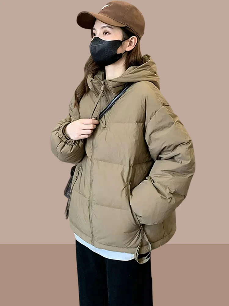 

Winter 2023 Women's Lightweight Thickened Cotton Jacket Hooded Warmth Commute Style Long Sleeve Straight Cut Korean Fashion