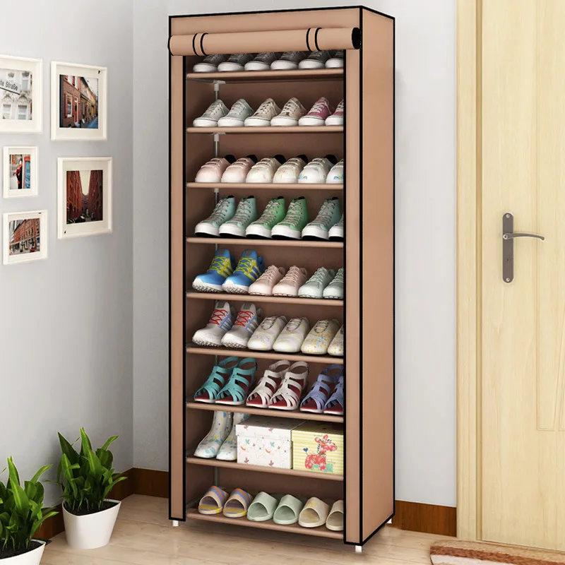 The New 6-10 Tier Coffee-Colored Shoe Rack Is Suitable for Storage in Living Rooms and Bedrooms, Features a Non-Woven Fabric Protective Cover with Dust-Proof Function, and Is Suitable for Shoe Racks in School Dormitories and Entryway Corridors, and Can Also Be Used as a Storage Cabinet.