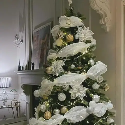 골드 화이트 DIY 크리스마스 트리 반짝이 메쉬 실크 리본 장식, 결혼 새해 크리스마스 장식, 가정 용품, 10 야드 Best5 골드 화이트 DIY 크리스마스 트리 반짝이 메쉬 실크 리본 장식, 결혼 새해 크리스마스 장식, 가정 용품, 10 야드 Best5