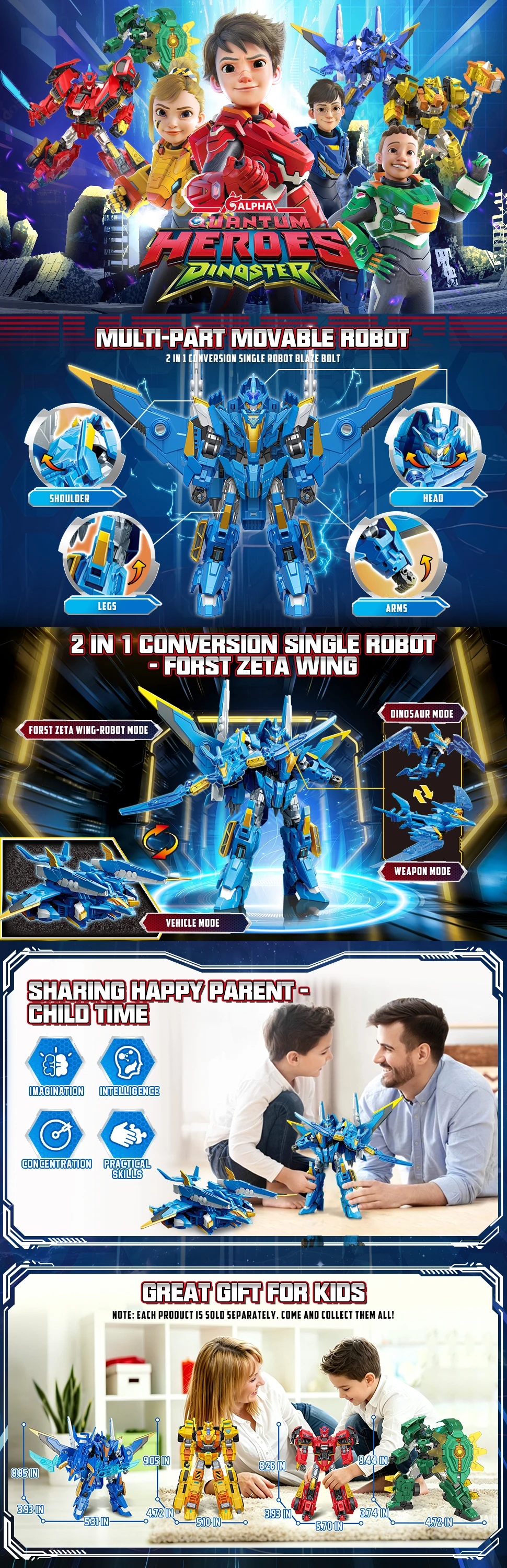 QUANTUM HEROES DINOSTER Lucio Transformierbarer Roboter-Spielzeug 3-in-1 Spielmodus Roboter/Fahrzeug + Dino-Zubehör Actionfigur für Kinder ab 5 Jahren – Detail 4