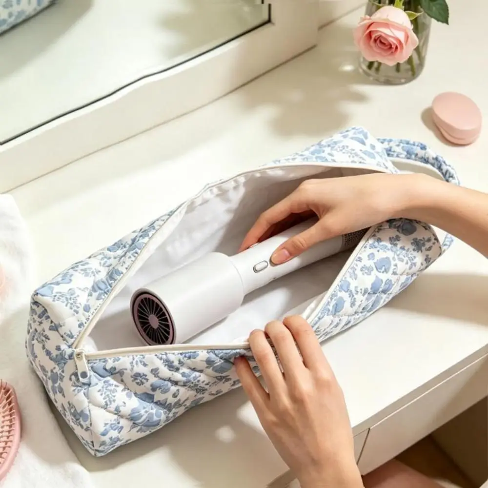 1PC Cute Quilting Cotton Hair Dryer Storage Bag with Handle Dustproof Curler Bag Large Capacity Hair Dryer Protective Case