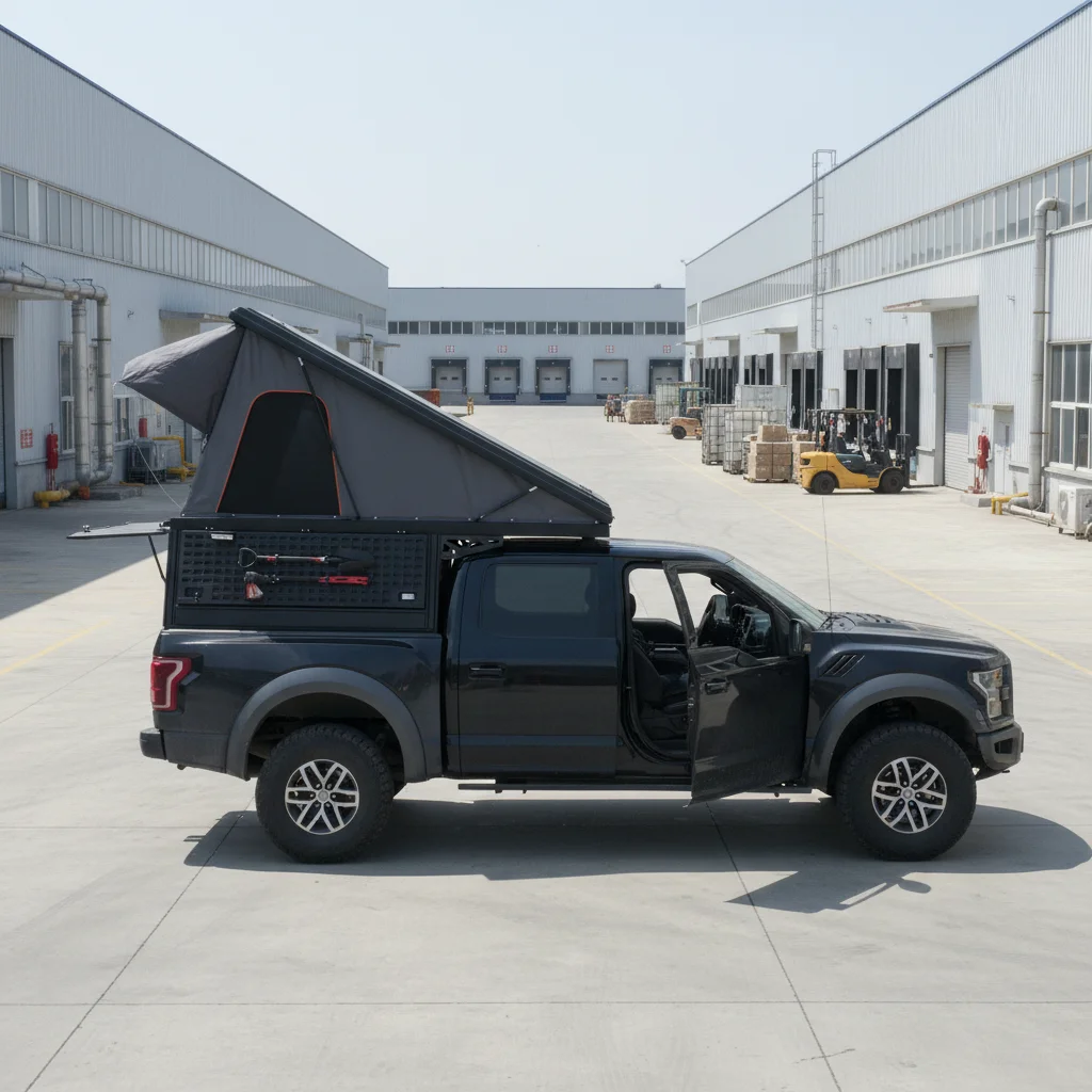 Modern 5.5ft 6ft Four-season Double Layer Aluminum Truck Canopy Tent Hard Shell Oxford Fabric 2 Person Outdoor Camping
