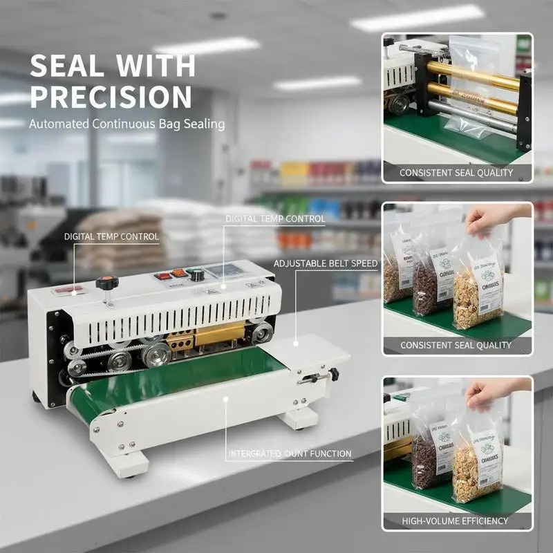 Horizontal Automatic Pouch Sealer 6-12 mm Food Production Hardware Packing Chemical Industry Digital Control Counter 0.02-0.8 mm Thickness Plastic Film Bags Packing Machine view 5