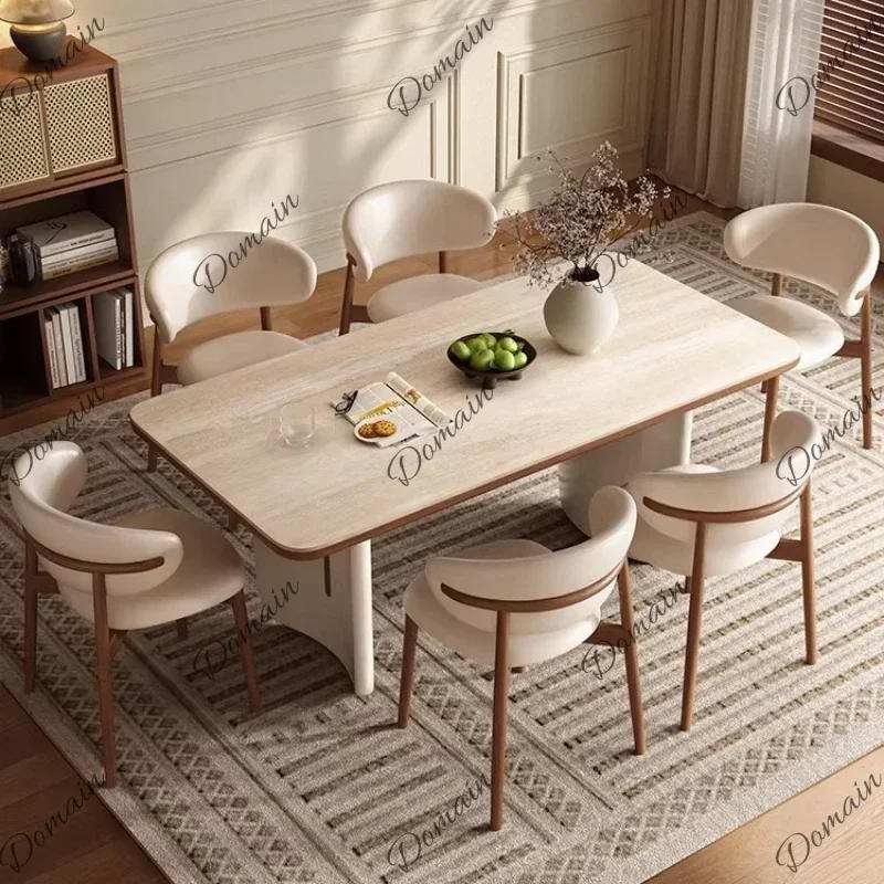XM Modern Luxury Travertine Slate Dining Tables And Sets 4 Chairs Dining Rooms Pliante 130cm 160cm 180cm Kitcjen Table Furniture