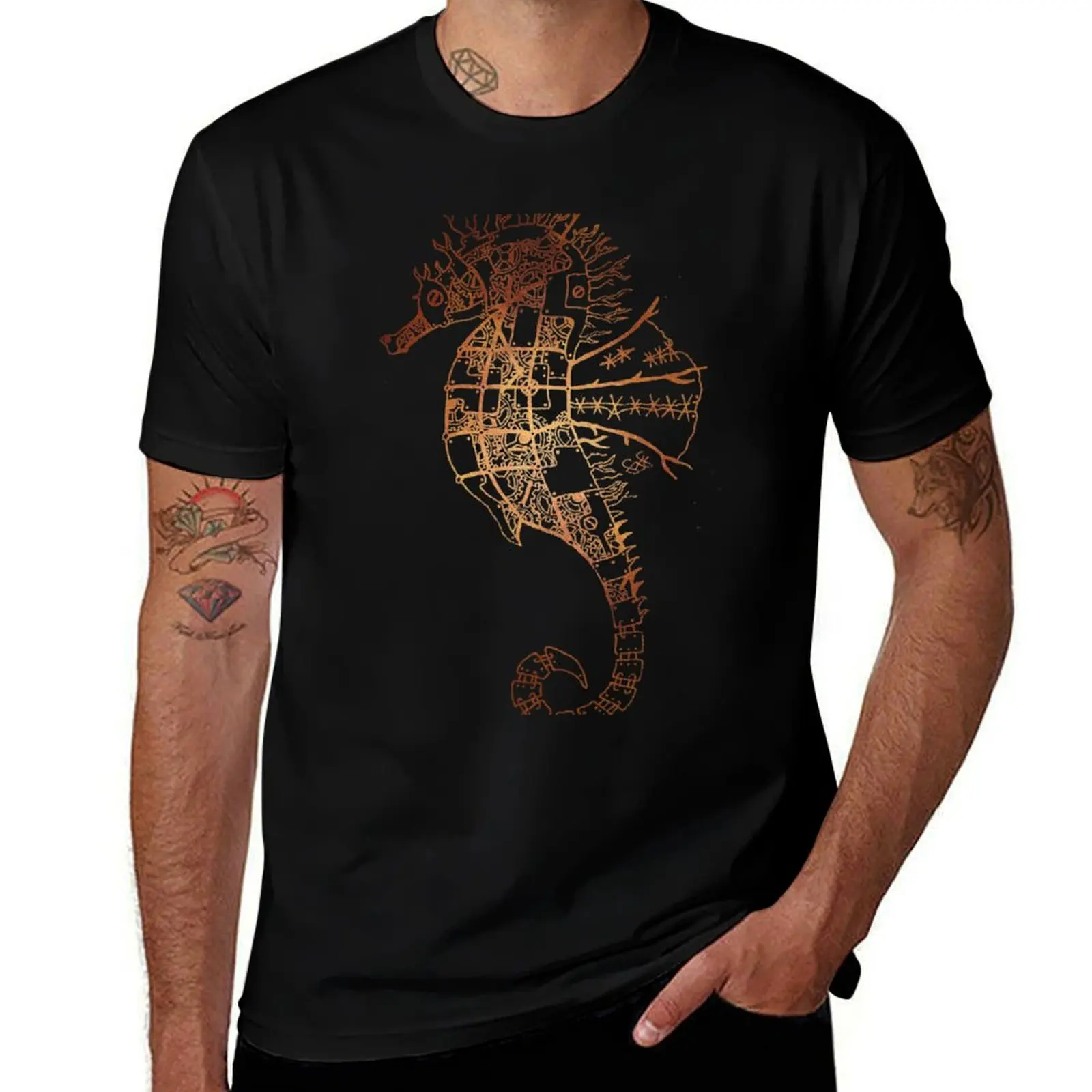 Steampunk Robot Seahorse T-Shirt Basic Regular Fit Casual T-Shirt
