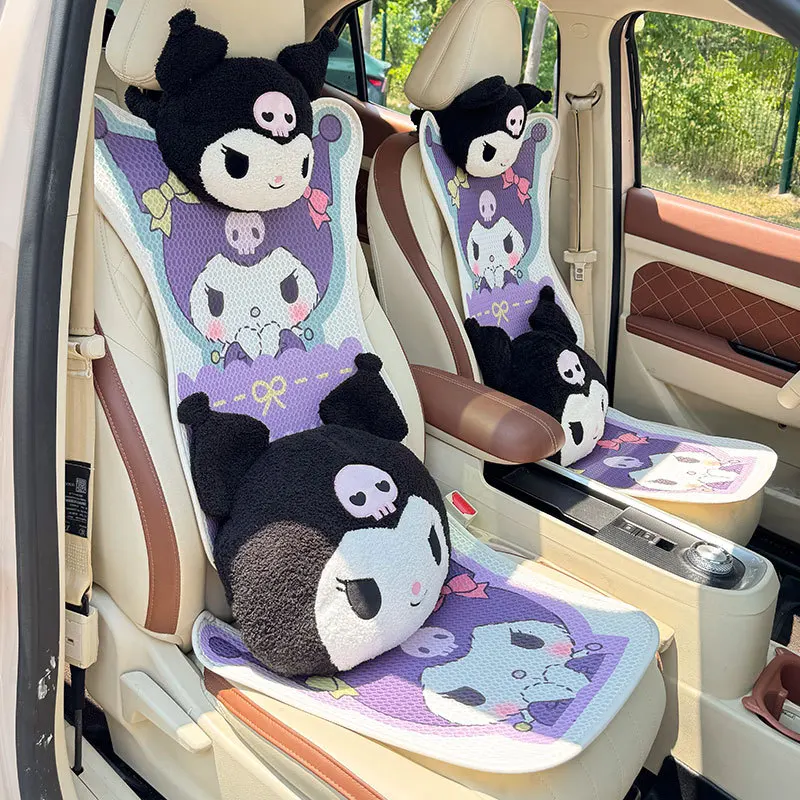 

Sanrio Cute Cartoon Printed Car Seat Cushion Full Set Kuromi Soft Ice Silk Cloth Summer Universal Car Interior Accessories