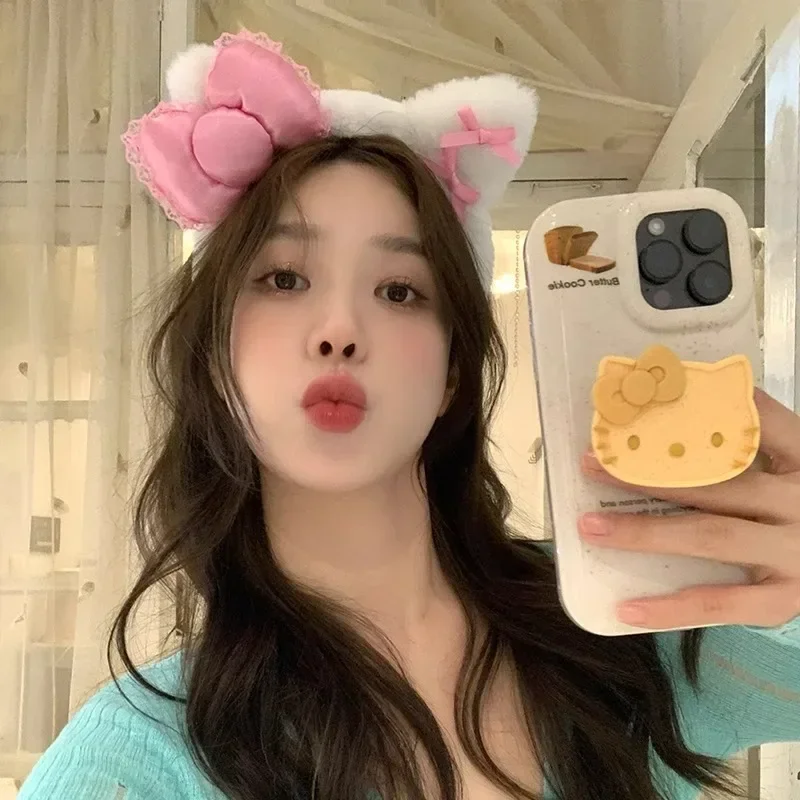 1-8Pcs Hair Band with Bow Cute Cat Ear Hair Band for Girls Wash Face Make-up and Mask Application Non-slip Headband