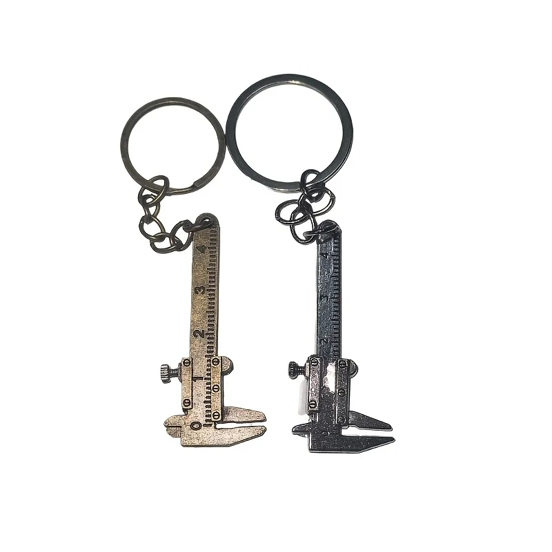 2pcs Car Enthusiast Keychains, Portable Vernier Caliper Mini Pocket Caliper Pendant, Precision Measuring Mechanical Caliper