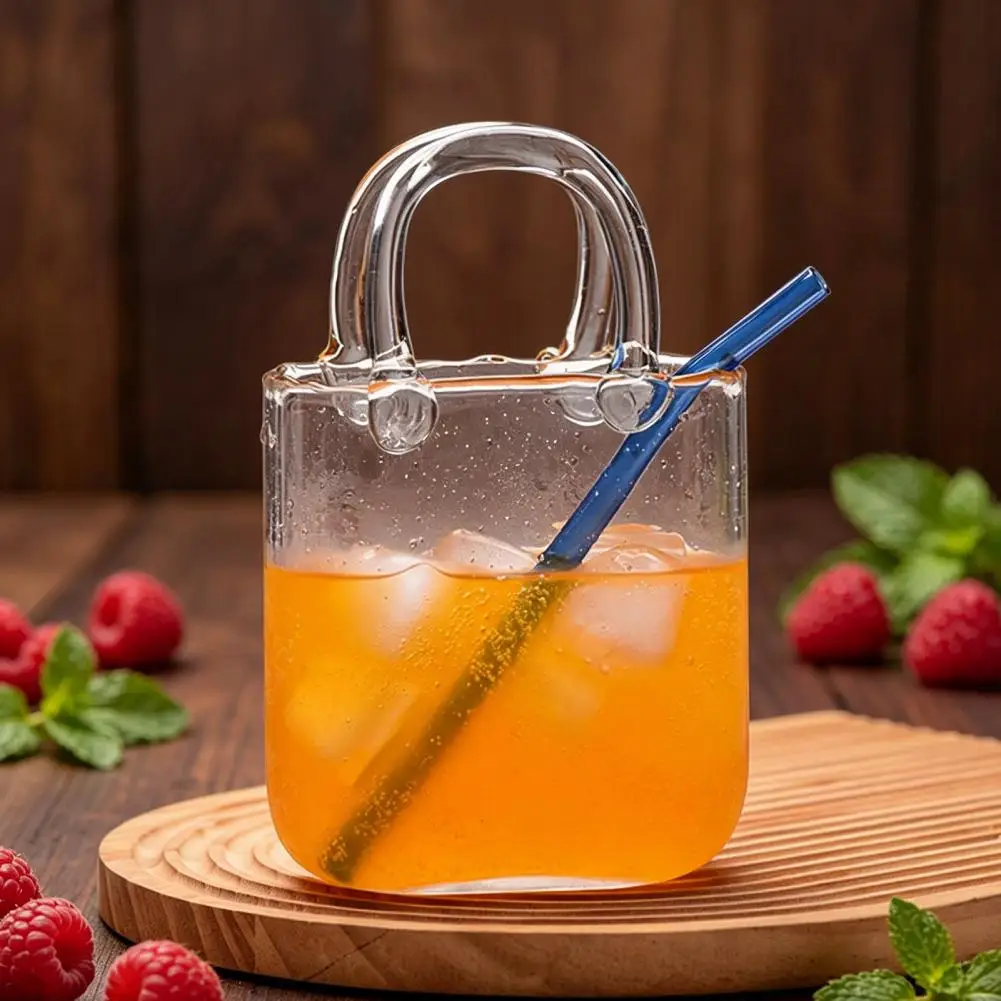 Glass Cup with Craftsmanship Unique Glass Drinkware Handmade Borosilicate Glass Purse 550ml Tote Shape Cocktail Cup Unique
