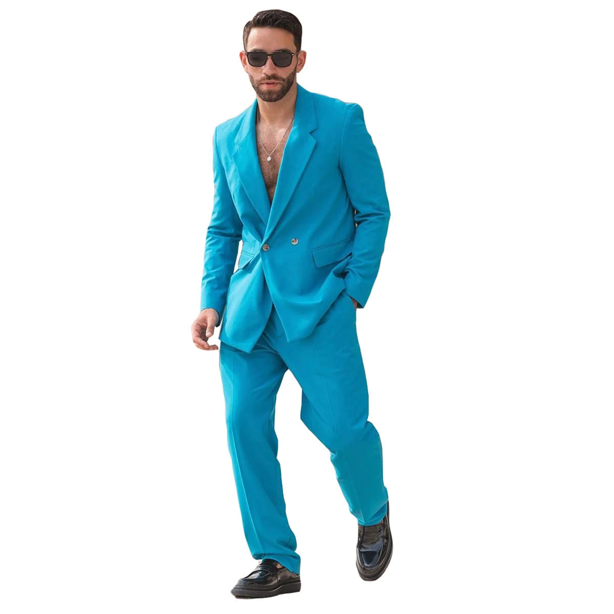 Hübsche Blau Hochzeit Smoking Zweireiher Herren Hosen Anzüge Männer Prom Party Formale Outfit (Jacke + Hosen)