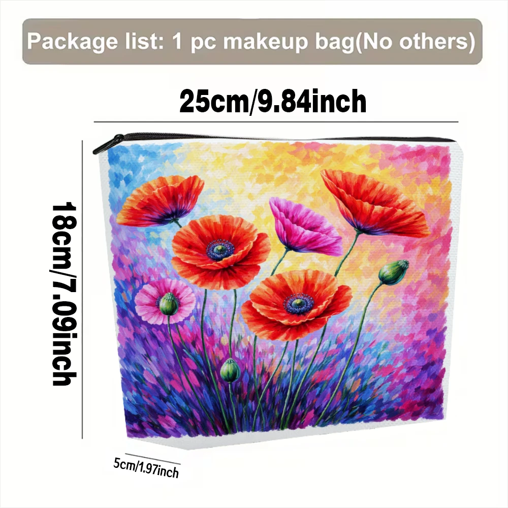 Colorful Poppy Flowers Field Art Makeup Bags for Girls Cosmetic Pouch Toiletry Bag Pencil Case Travel Storage