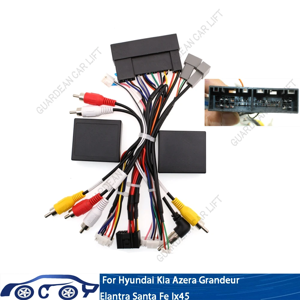 Car Radio Wiring Cable For Hyundai Veloster ix45 Kia Azera Elantra Santa Fe Ix45 16Pin Harness Adapter Plug With CANBUS Box Plug