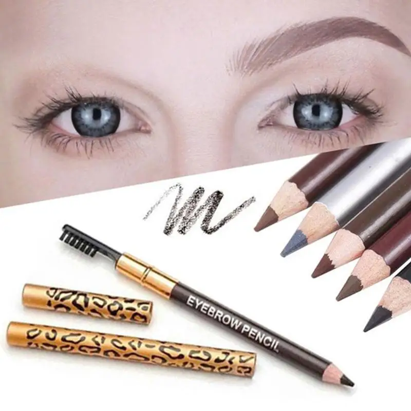 Double-headed Leopard Eyebrow Pencil Brush Natural Long-Lasting Brow Brush Waterproof Black Brown Eye Shadows Beauty Tool