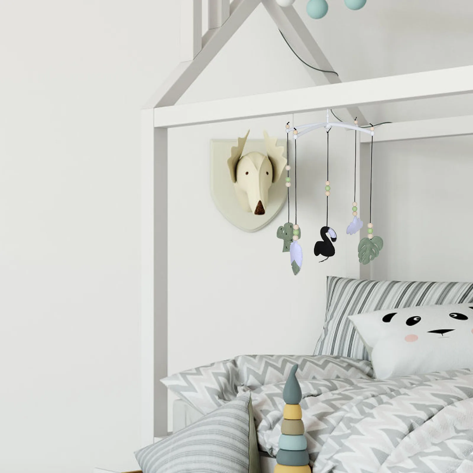 سرير الطفل المحمول الحيوان ورأى الرنين معلقة ل سرير الحضانة عربة بوهو الغابة ديكور الوليد السرير جرس مهديء سرير #3