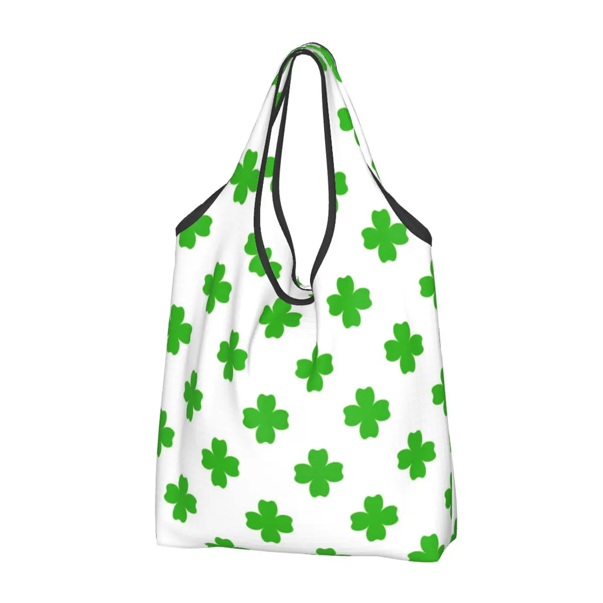 Reusable St Patrick's Day Irish Shamrock Clover Shopping Bag for Groceries Foldable Grocery Bags Washable Large Tote Bags