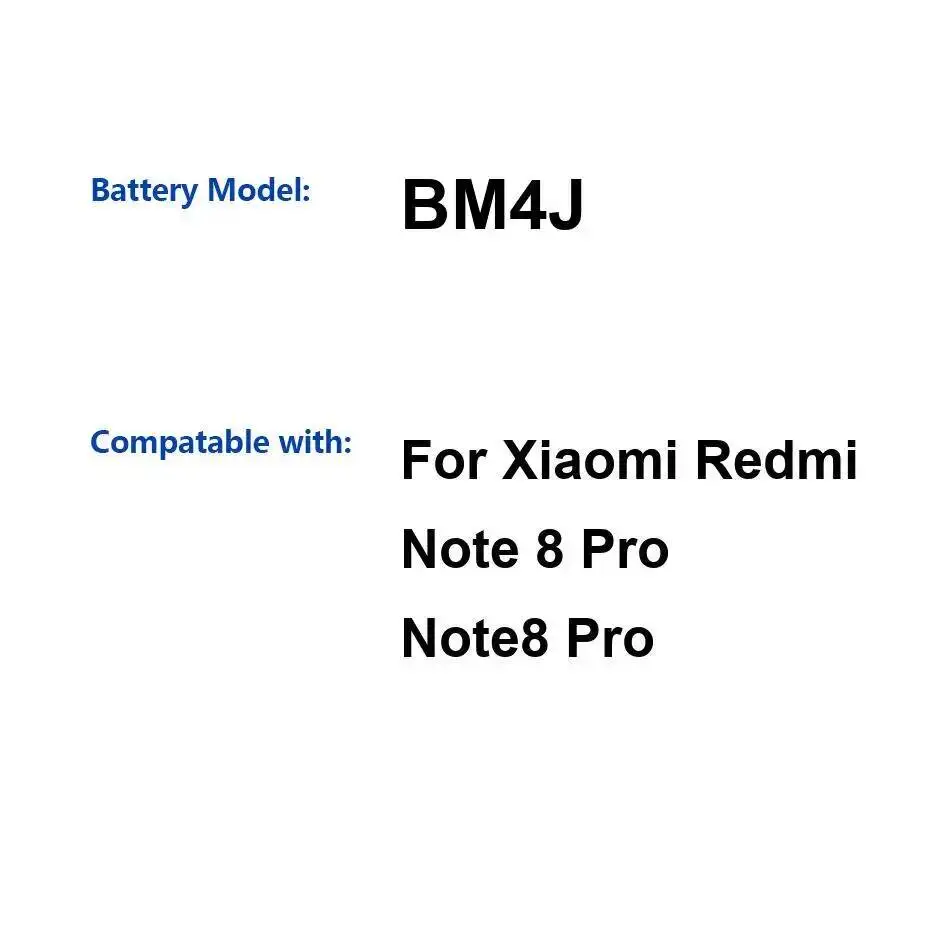 Batería de teléfono móvil de alta calidad premium de repuesto 4500mAh BM4J para Xiaomi Redmi Note 8 Pro Note8 Pro 4