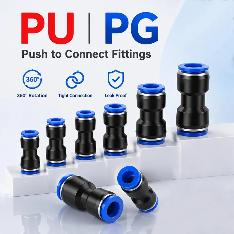 10PCS PU PG Push In Pneumatic Tube Connector 4/6/8/10/12/14/16mm Straight Quick Connect Air Plastic Water Gas Hose Fitting