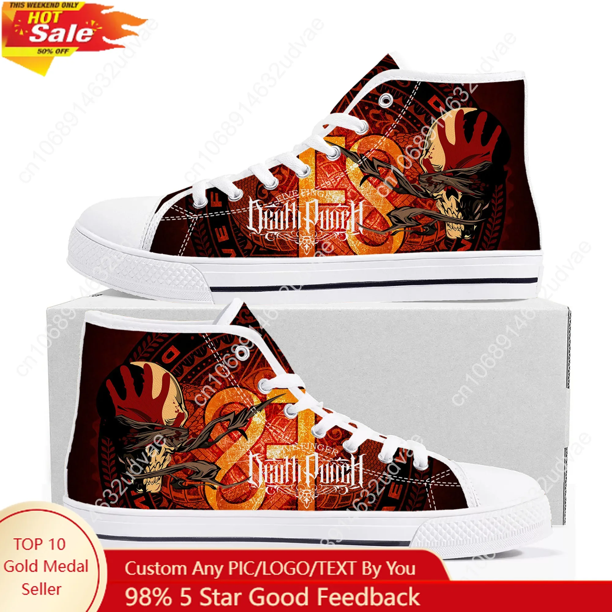 

Five Finger Death Punch High Top Shoes Men Women Teenager Canvas Sneaker High Quality Sneakers Couple Footwear Custom Shoe