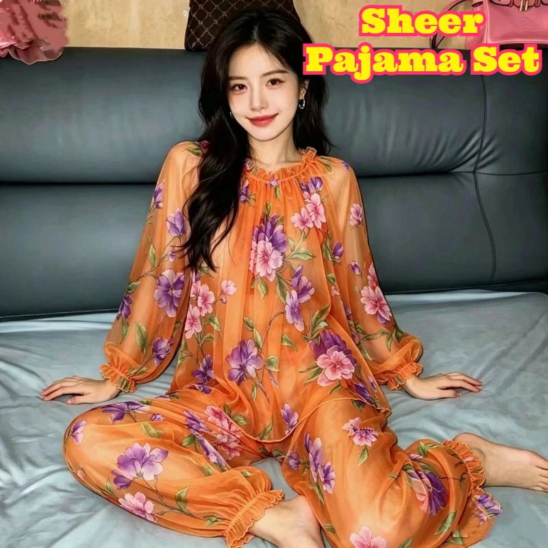 New Thin Sheer Smooth Soft Yarn Sexy See Through Pajama Set Pure Desire Style Dopamine Home Clothing Indoor Daily Lounge Wear