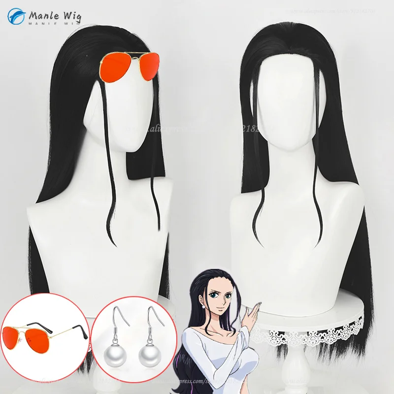 Anime Nico Robin Cosplay Wig 65cm Long Black Cosplay Anime Wigs Heat Resistant Synthetic Hair Miss Allsunday Party Wig + Wig Cap