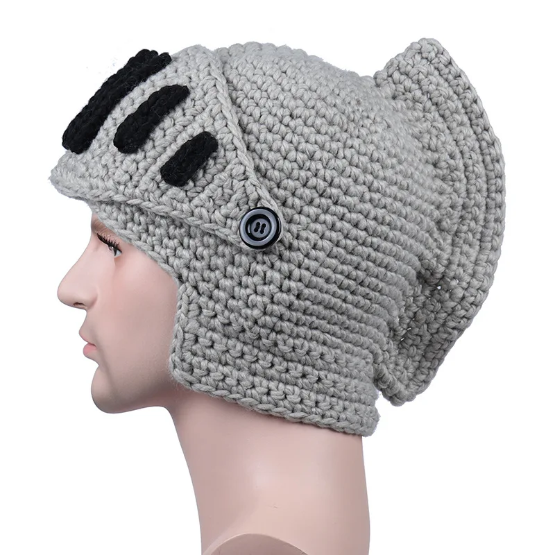 High Quality Winter Roman Knight Knit Hat Face Neck Wind Handmade Cotton Hat Gladiator Masks Cap Beanies Leisure  bonnets