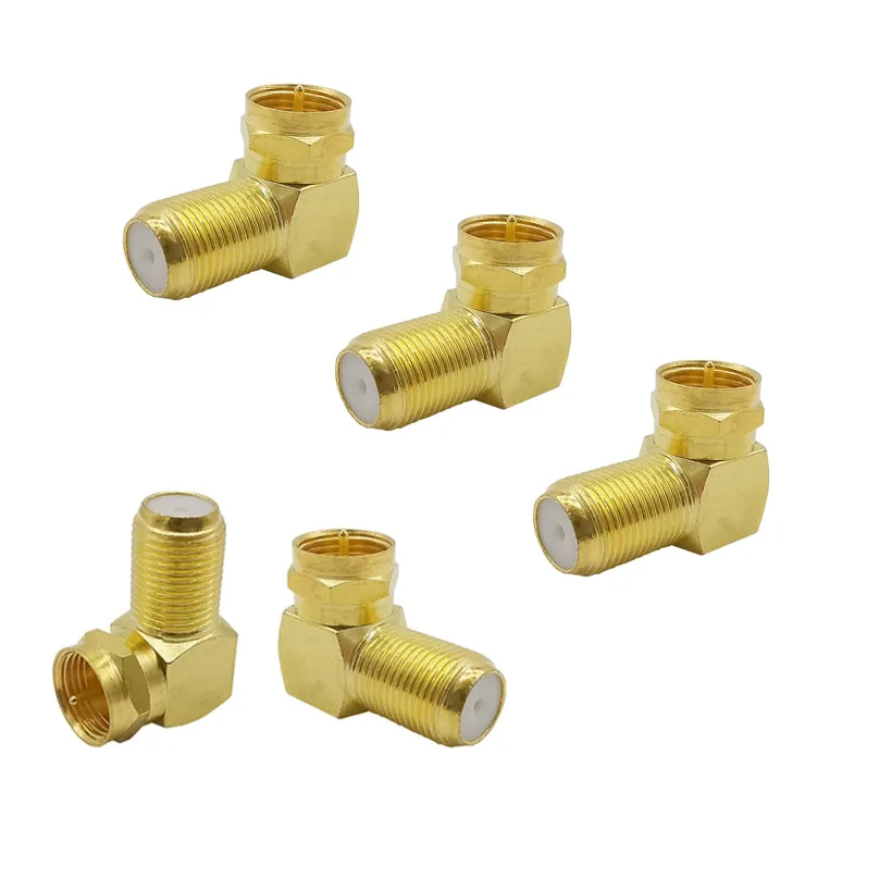 5Pcs RG6 Plug Socket Adapter Gold-Plated F-Type Male Plug to Female Jack Right Angled 90 Degree Coaxial Coax Connector