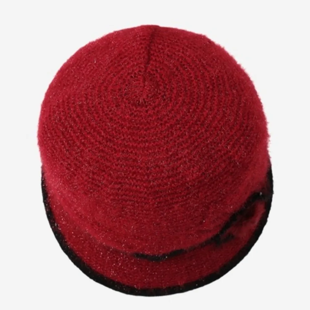 Womens Knit Beanie Stretchy Fabric Ear Protection Elderly Winter Hat Wind Resistant Thick Warm Lining Rabbit Fur Hat