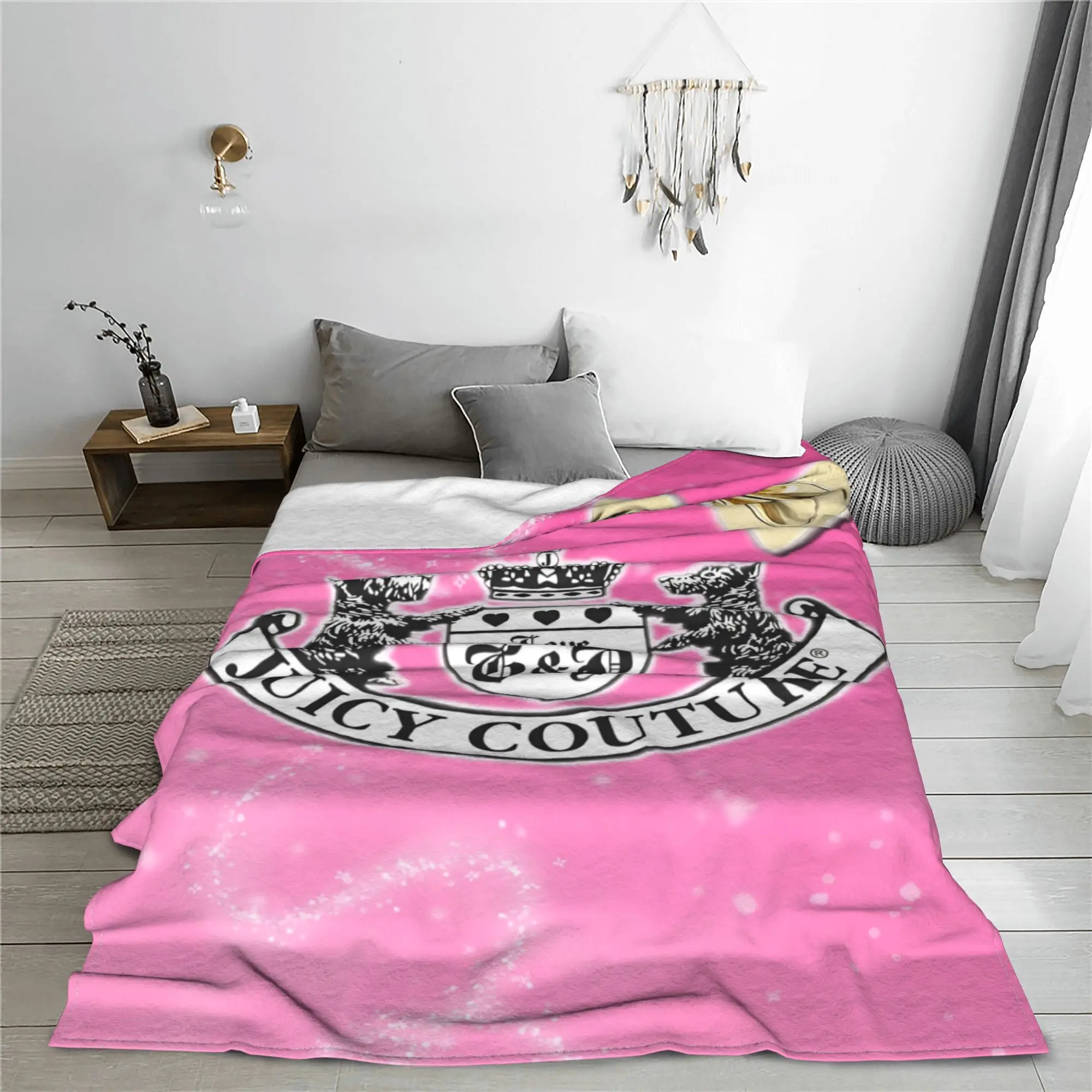 Juicys Pink Y2K JC Flannel Blankets Coutures Custom Throw Blankets for Home Hotel Sofa  200x150cm Quilt