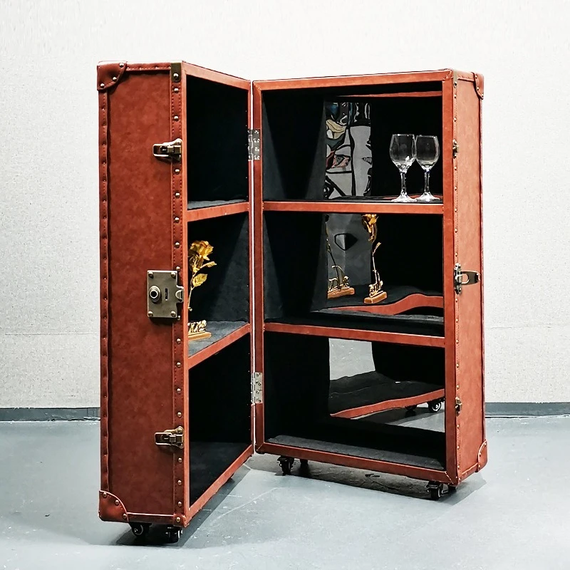 Vintage leather wine cabinet clothing store storage cabinet