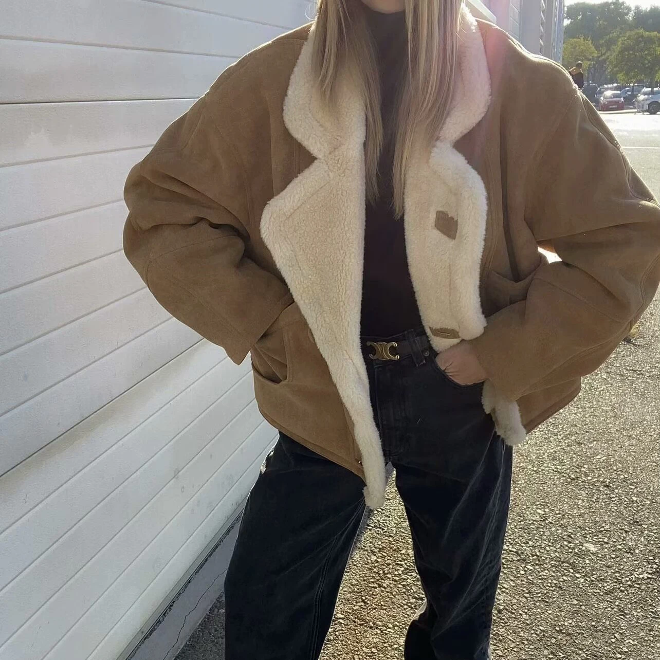 

Lamb Wool Warm Casual Outerwear Women Autumn Winter Jackets High Street Lapel Pocket Short Coats Jacket French Vintage Outfits