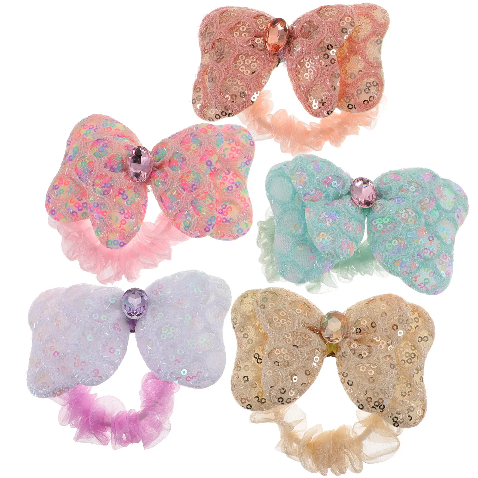 

5Pcs Cute Bows Hair Ties for Girls Elastic Sequin Hair Bands with Bow Decor Soft Non Scratch Ponytail Holders for Toddlers