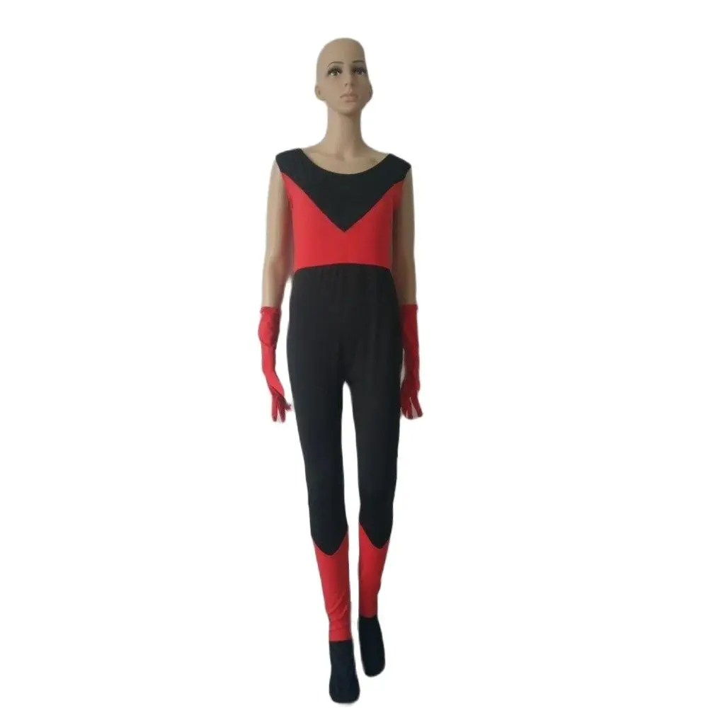 

Fashion cosplay black&red sleeveless Catsuit Unisex Spandex Zentai jumpsuit Halloween Party club Fancy Dress with long gloves