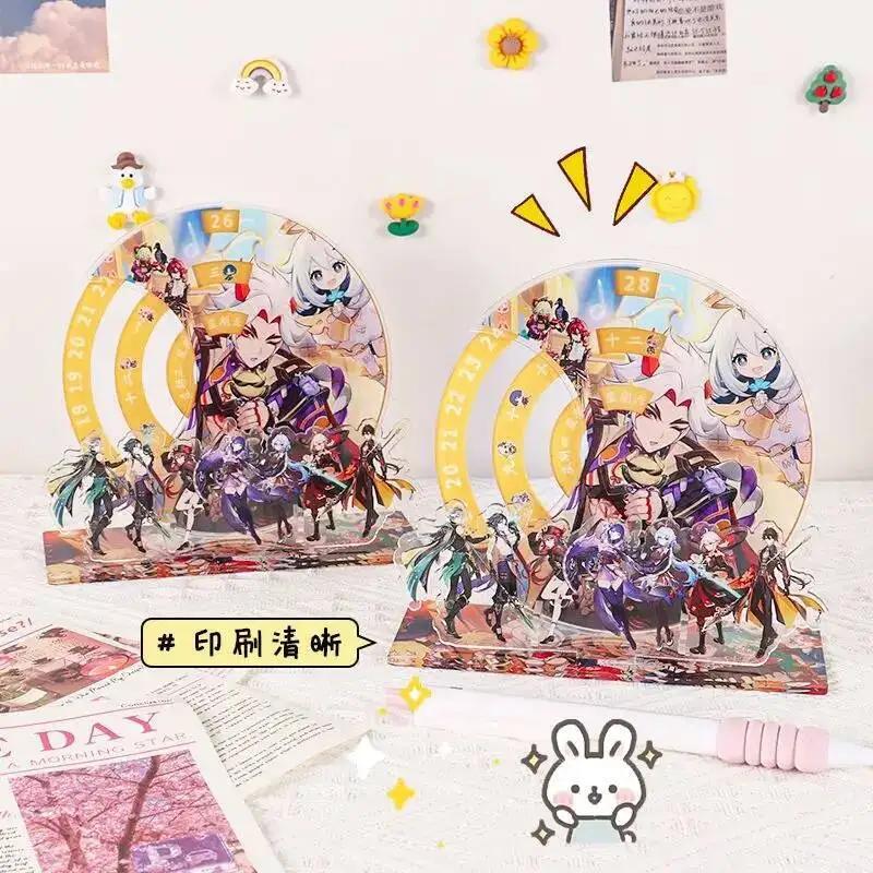 

Anime GAME Hu Tao Zhong Li Kunikuzushi Figures Anime Cute Wheel Calendar Action Figure Acrylic Halloween Gift Toys