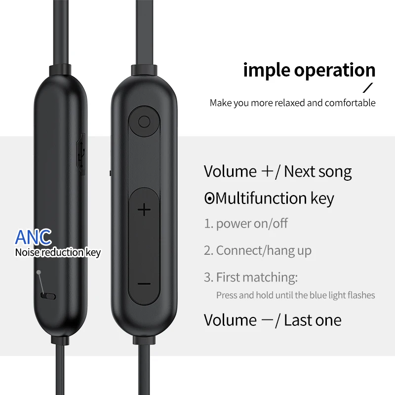 ANC Wireless Sports Bluetooth Headset 5.0 Active Noise Reduction Magnetic Neck-Mounted In-Ear Headset with Microphone