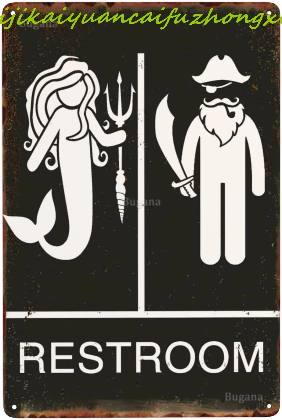 Mermaid Pirate Restroom Vintage Metal Sign, Retro Funny Bathroom Tin Signs, Toilet Door Decor for Home Farmhouse Beach Room Busi