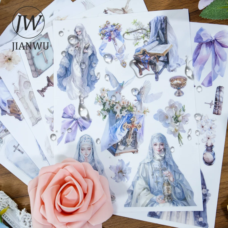 JIANWU A5 Vintage Angel Prayer Character Flower Landscape Material Collage Sticker Book Creative Journal Scrapbook Stationery