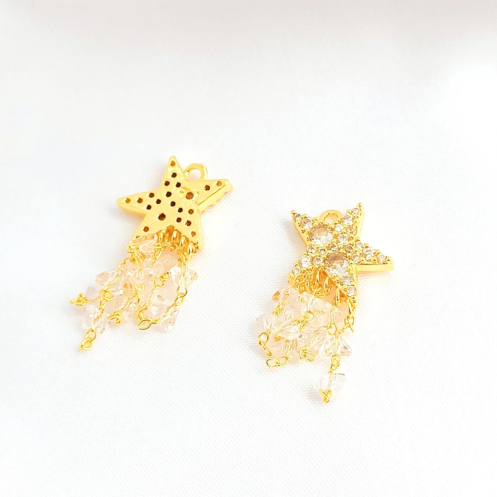 2 PCS Brass coated gold Zircon inlay Bow star tassel pendant DIY jewelry making Necklace, bracelet, clothing Accessory materials