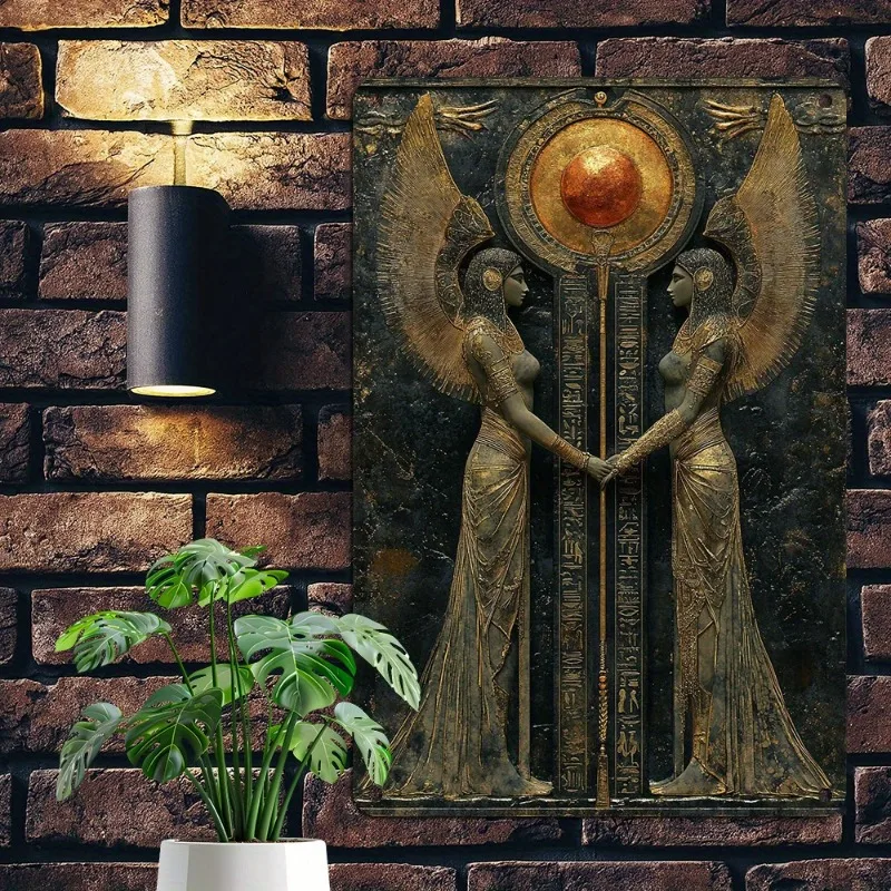 

Egyptian - Themed Aluminum Metal Wall Art with 3D Visual Effect, Ancient Goddesses Decor for Home, Decorative Wall Ornament