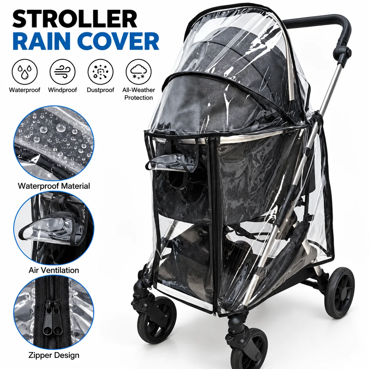 Pet Stroller Rain Cover EVA Clear Rain Shield for Small/Medium Dog Strollers Compatible with Similar Models Pet Accessories