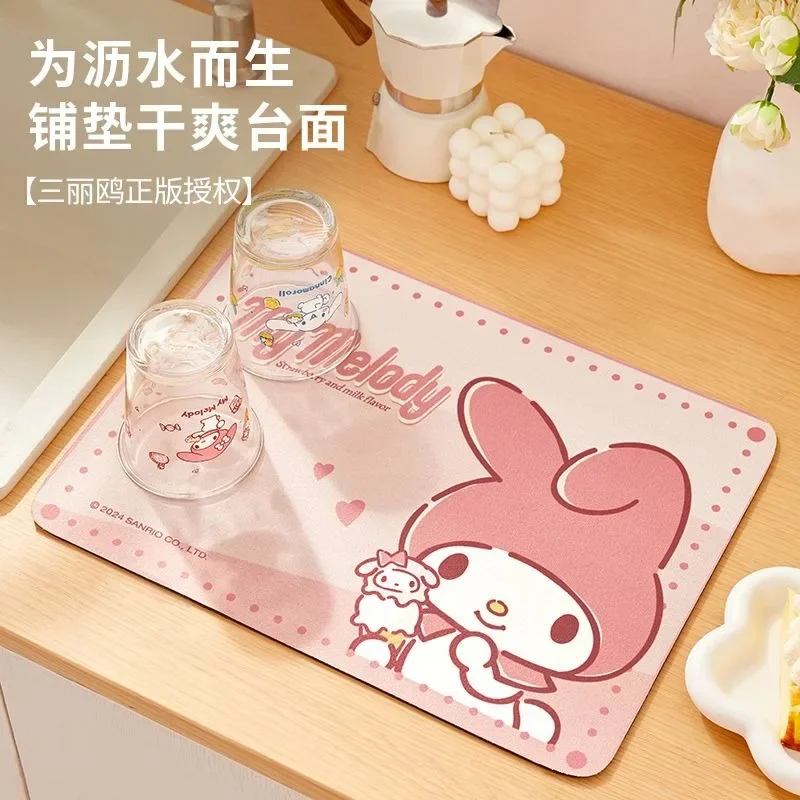 Sanrio Diatom Mud Drain Mat Cartoon Kawaii Kitchen Bowl Plate Chopsticks Water Absorbing Mat Cute Anime Character Accessories